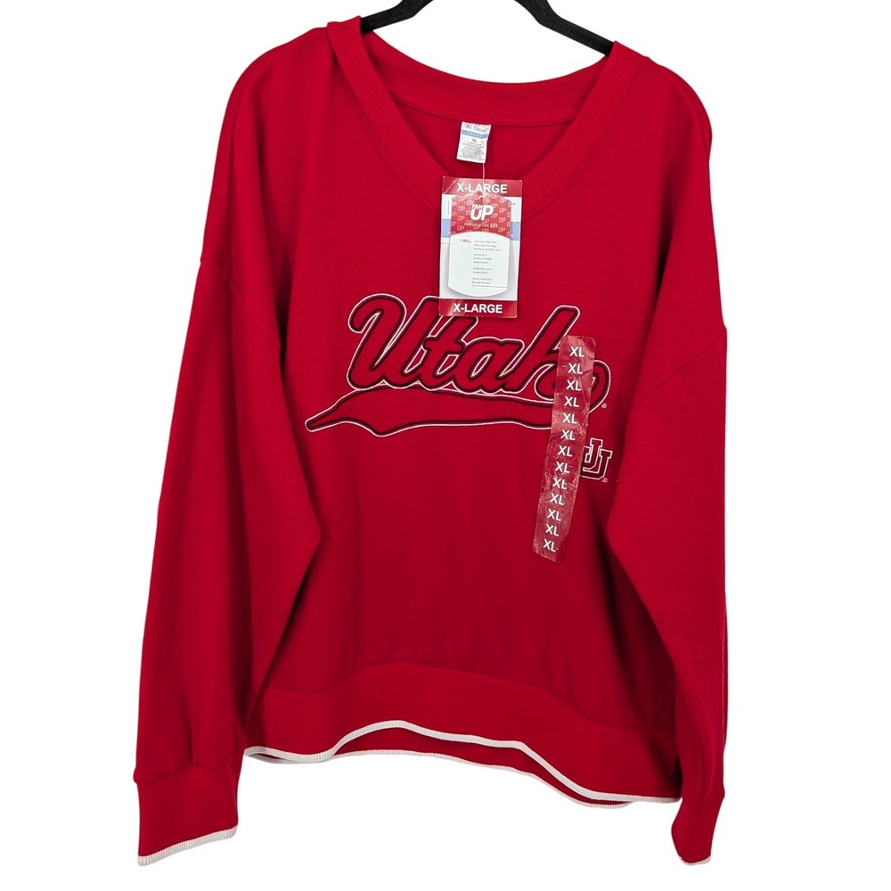 Liv Casual NCAA Pullover Women XL Red Utah Utes V-Neck Sweatshirt Sporty Fan